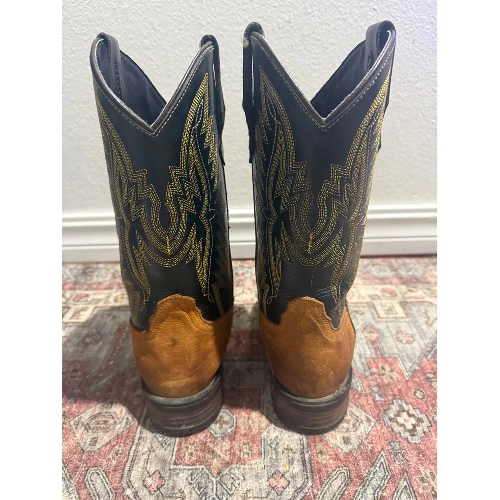 J.B. Dillon Kids Western Cowboy Boots Tan Black Leather Square Toe JBCE2000Y 6